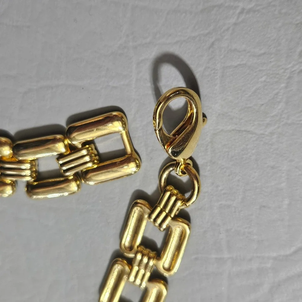 Gold Tone Square Chain Belt Ribbed Adjustable Lobster Clasp 43